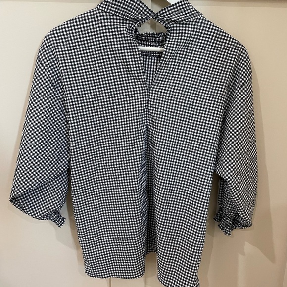Zara Black and White Gingham Blouse Size Small - Picture 5 of 5